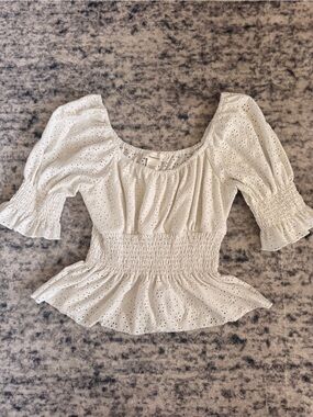 URBAN Romantics White Eyelet Smocked Waist Peplum Blouse